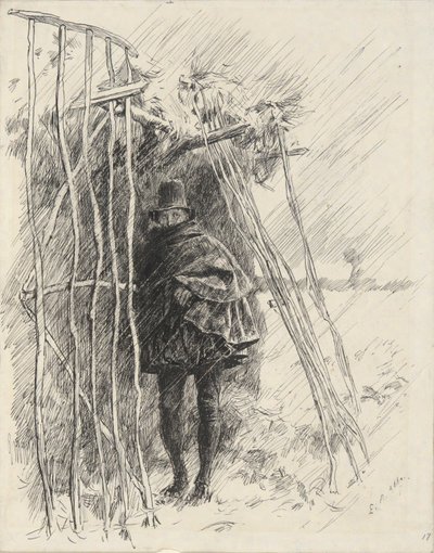 Ember esőben, tanulmány illusztrációnak alkotó: Edwin Austin Abbey