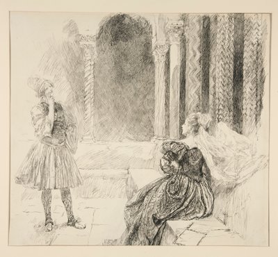 Olivia és Viola, illusztráció az I. felvonáshoz, v. jelenet, Tizenkettedik éjszaka alkotó: Edwin Austin Abbey