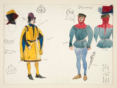 Olivier és Amiens, jelmezvázlat Henry Irving számára alkotó: Edwin Austin Abbey