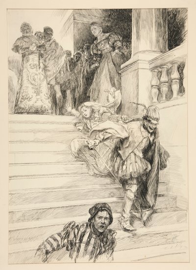 Petruchio kihordja menyasszonyát a III. felvonás ii. jelenetéből, A cickány megszelídítése alkotó: Edwin Austin Abbey