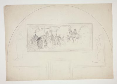Terv a The Quest of the Holy Grail falfestmények egyikének felszerelésére a Boston Public Library-ban alkotó: Edwin Austin Abbey