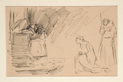 Előzetes vázlat a II. felvonás I. jelenethez, Összes alkotó: Edwin Austin Abbey