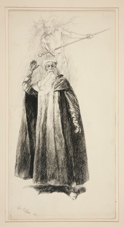 Prospero és Ariel, illusztráció az V. felvonáshoz, i. jelenet, A vihar alkotó: Edwin Austin Abbey