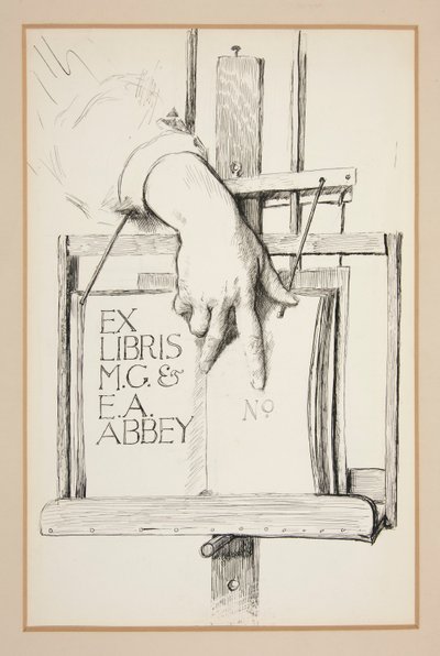 Vázlat az Ex Librishez: M.G. & E.A. Apátság alkotó: Edwin Austin Abbey