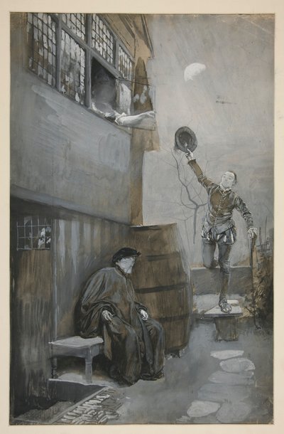 Vázlat az éjszakai randevúzáshoz – 3 figura: két férfi, egy nő alkotó: Edwin Austin Abbey