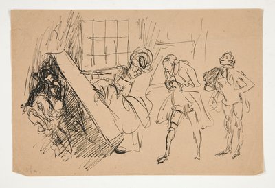Vázlat a Botrány iskolájához, illusztráció Scribner számára alkotó: Edwin Austin Abbey