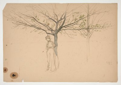 Vázlat egy alakról egy fa alatt alkotó: Edwin Austin Abbey
