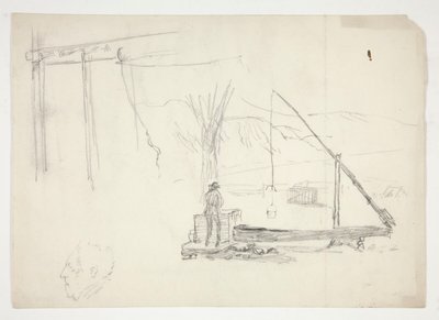 Vázlat egy emberről egy kút mellett alkotó: Edwin Austin Abbey