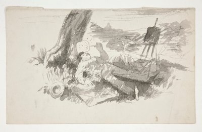 Vázlat egy fa alatt szunyókáló plein-air festőről - azonosítatlan illusztráció alkotó: Edwin Austin Abbey
