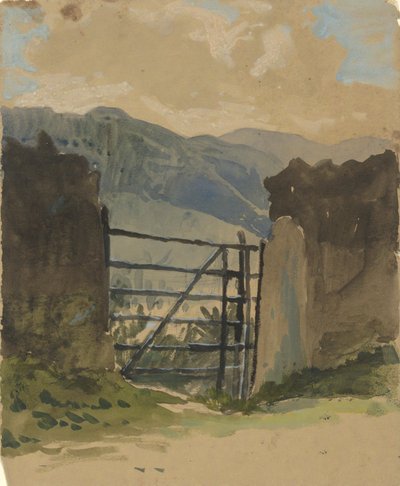 Kőfal és kapu, vázlat alkotó: Edwin Austin Abbey