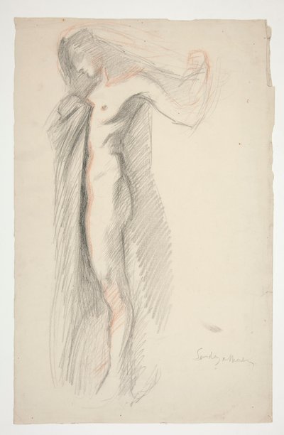 Tanulmány a 18 órai figuráról, a The Hours falfestményhez a Pennsylvania állambeli Harrisburgban található State Capitol épületében alkotó: Edwin Austin Abbey