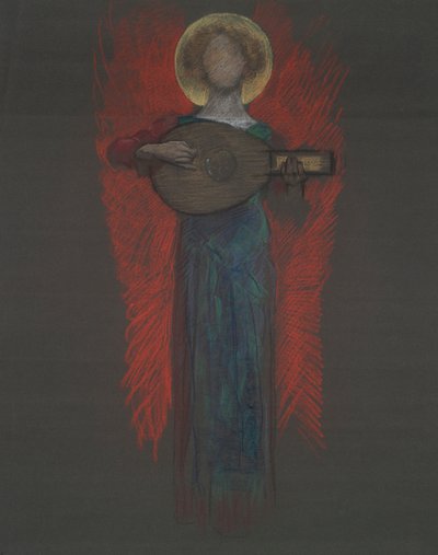 Tanulmány, angyal hangszerrel alkotó: Edwin Austin Abbey