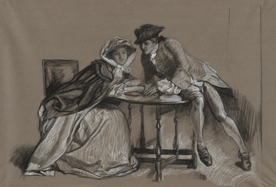 Tanulmány. Hölgy és úriember beszélget az asztal túloldalán alkotó: Edwin Austin Abbey