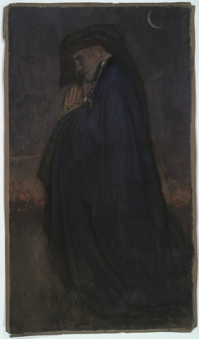Tanulmány. Férfi kék köpenyben, holdfényben alkotó: Edwin Austin Abbey