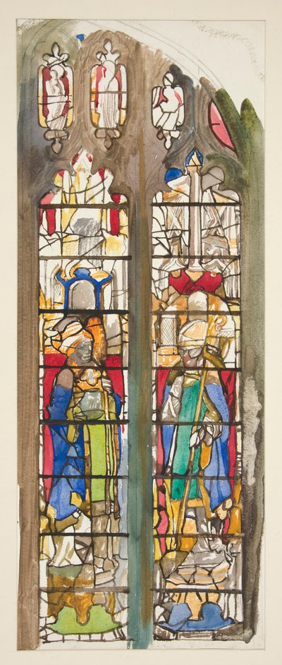 Tanulmány egy azonosítatlan ólomüveg ablakhoz szentekkel alkotó: Edwin Austin Abbey