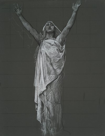 Tanulmány a Vallási rondel figurájáról a pennsylvaniai Harrisburg állam fővárosának rotundájában, 1902-1911 alkotó: Edwin Austin Abbey