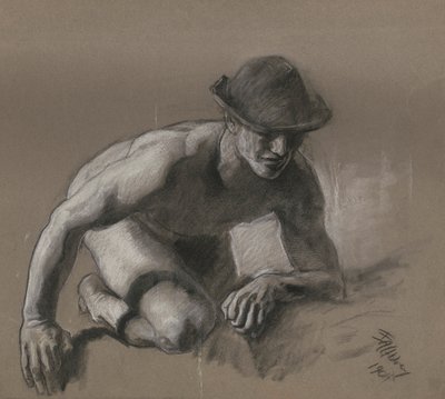 Tanulmány a bányász alakjához in alkotó: Edwin Austin Abbey
