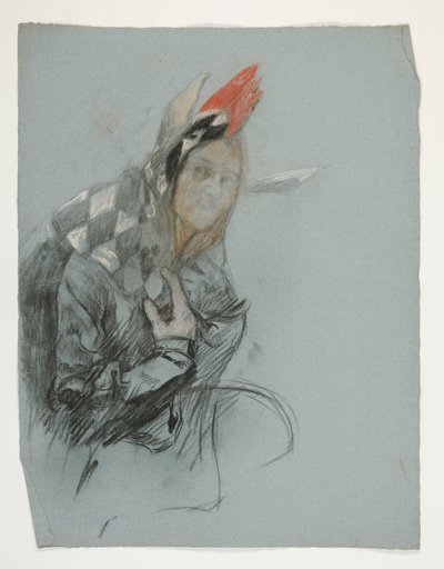 Tanulmány a Jesterről (felhasználatlan), a Szent Grál küldetéséhez (tizenöt festménysorozat a Boston Public Library számára, 1901-ben elkészült) alkotó: Edwin Austin Abbey