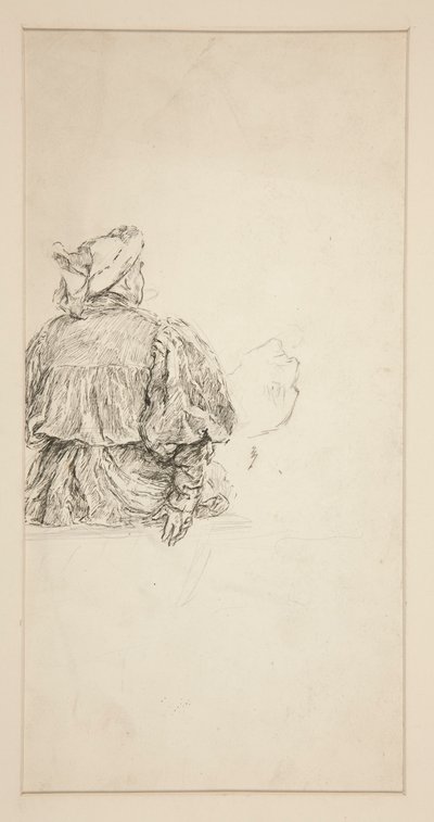 Tanulmány egy XV. századi jelmezben ülő férfi hátáról egy Shakespeare-jelenethez. alkotó: Edwin Austin Abbey