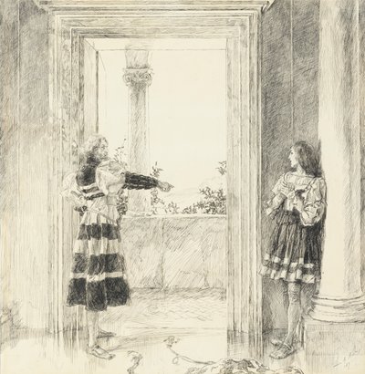 A herceg kiutasítja Valentine-t, a III. felvonás i. jelenetéből, Two Gentlemen of Verona alkotó: Edwin Austin Abbey