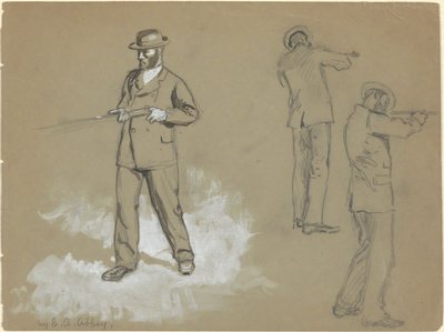 Három vázlat egy fegyveres emberről (recto); Ábratanulmányok és A. S. Wina portréja (?) (fordítva) alkotó: Edwin Austin Abbey