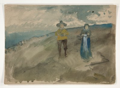 Két figura egy tájban (recto); Tanulmány az emberről alkotó: Edwin Austin Abbey