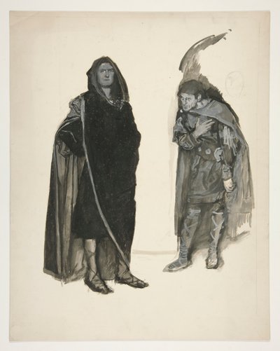 Két köpenyes férfi, vázlat egy azonosítatlan Shakespeare-darabhoz alkotó: Edwin Austin Abbey