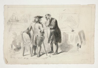 Két férfi beszélget egy belső térben - azonosítatlan illusztráció alkotó: Edwin Austin Abbey