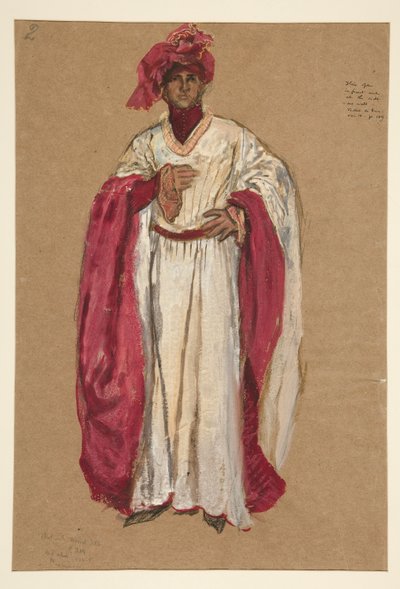 Azonosítatlan férfi vörös köntösben, II. Richárd király jelmezvázlata alkotó: Edwin Austin Abbey