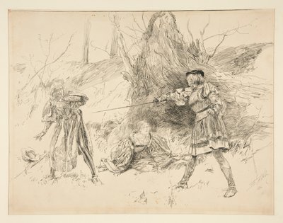 Valentine megmenti Sylviát az V. felvonás iv. jelenetéből, Two Gentlemen of Verona alkotó: Edwin Austin Abbey
