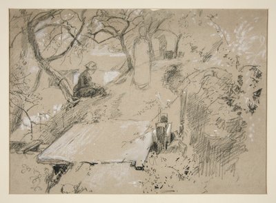 Nő ül a padon egy kertben vagy nyilvános parkban - azonosítatlan illusztráció alkotó: Edwin Austin Abbey