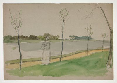 Nő sétál egy folyóparton alkotó: Edwin Austin Abbey