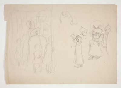 Nő gyerekekkel és rajzfilm - azonosítatlan illusztráció alkotó: Edwin Austin Abbey