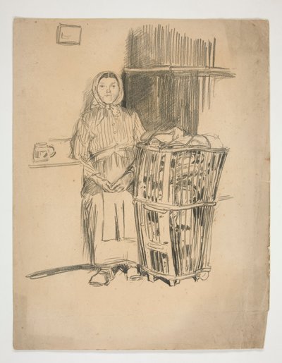 Nő szennyeskosárral(?) - azonosítatlan illusztráció alkotó: Edwin Austin Abbey