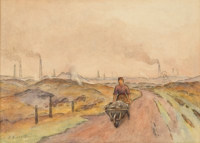 Ipari jelenet, férfi talicskával (akvarell szénnel, papíron) alkotó: Edwin Butler Bayliss