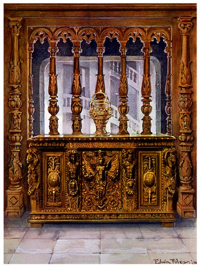 II. Henrik faragott kazettája vagy bahut és tölgyfa képernyő ugyanabból a francia korszakból, 1910. alkotó: Edwin Foley