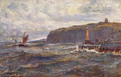Penarth, a cardiffi kikötő bejárata (színes litográfia) alkotó: Edwin Hayes