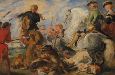 Másolat Rubenss Wolf és Fox Hunt után, kb. 1824-26. alkotó: Edwin Landseer