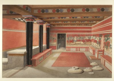 Festmény a minószi palota újragondolt trónterméről Knósszosban alkotó: Edwin J. Lambert