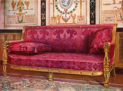 Faragott aranyozott kanapé Rose Brocade de Lyonsban alkotó: Edwin John Foley