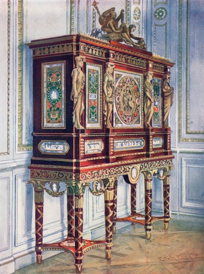 Marie Antoinette királynő ékszerszekrénye: mahagóniból, aranyozott, berakásos, faragott és festett plakettekkel alkotó: Edwin John Foley