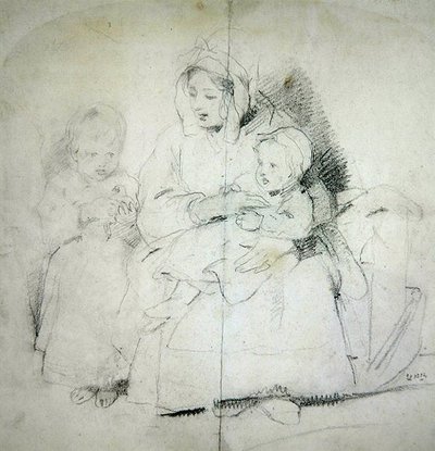 Egy anya két gyermekkel (ceruza, papír) alkotó: Edwin Landseer