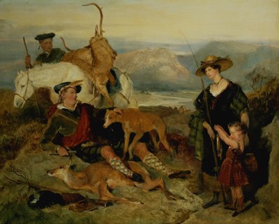 Szarvas les a Felföldön, Bedford hercegnőjével, Gordon hercegével és Lord Alexander Russell-lel (panel) alkotó: Edwin Landseer