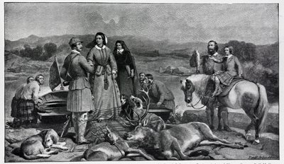 Viktória királynő partraszállás a Loch Muicknál, az 1850-es festmény után alkotó: Edwin Landseer