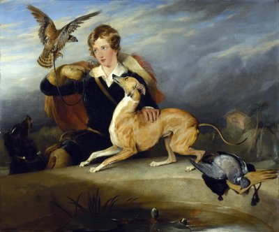 Richard Cavendish "Spottal", Devonshire 6. hercege olasz agárral, 1828 körül (olaj, vászon) alkotó: Edwin Landseer