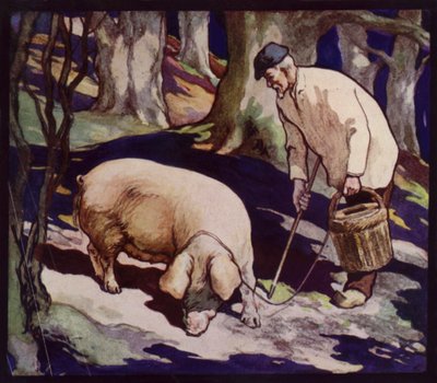 Egy francia szarvasgombavadász malac (színes litho) alkotó: Edwin Noble