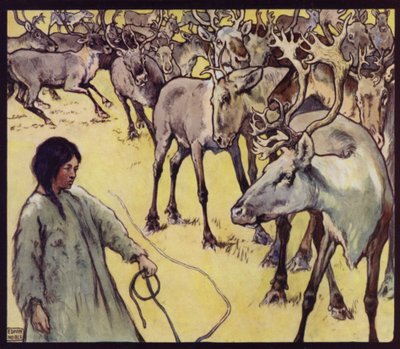 Lapp lány rénszarvascsordával (színes litó) alkotó: Edwin Noble