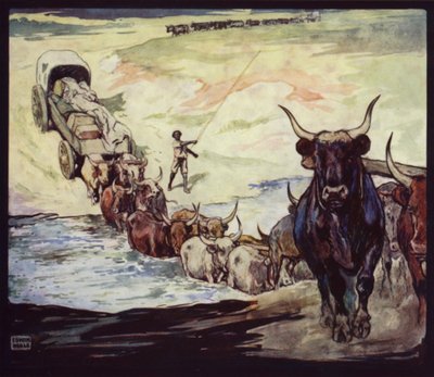 Ökrök átkelnek a folyón Dél-Afrikában (színes litho) alkotó: Edwin Noble
