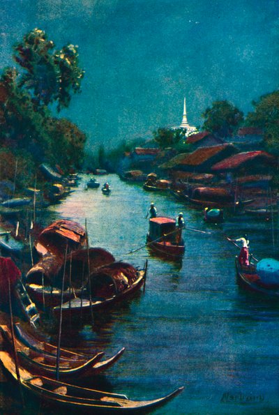 "Tipikus csatornajelenet, Bangkok", 1913 alkotó: Edwin Norbury