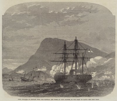 A HMS Bulldog összeütközésben a Haytien-foknál lévő flottillával és erődökkel, Hayti partjainál alkotó: Edwin Weedon